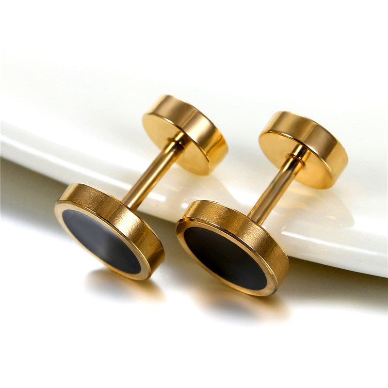 Stainless Steel Black / White Hole Round Stud Double Sided Street Wear Earrings