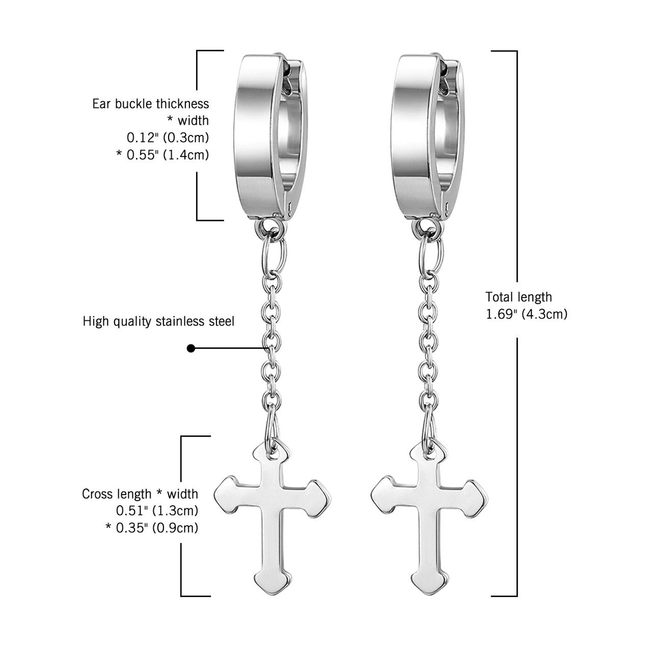 Stainless Steel Goth Cross Dangling Casual Street Wear Earrings