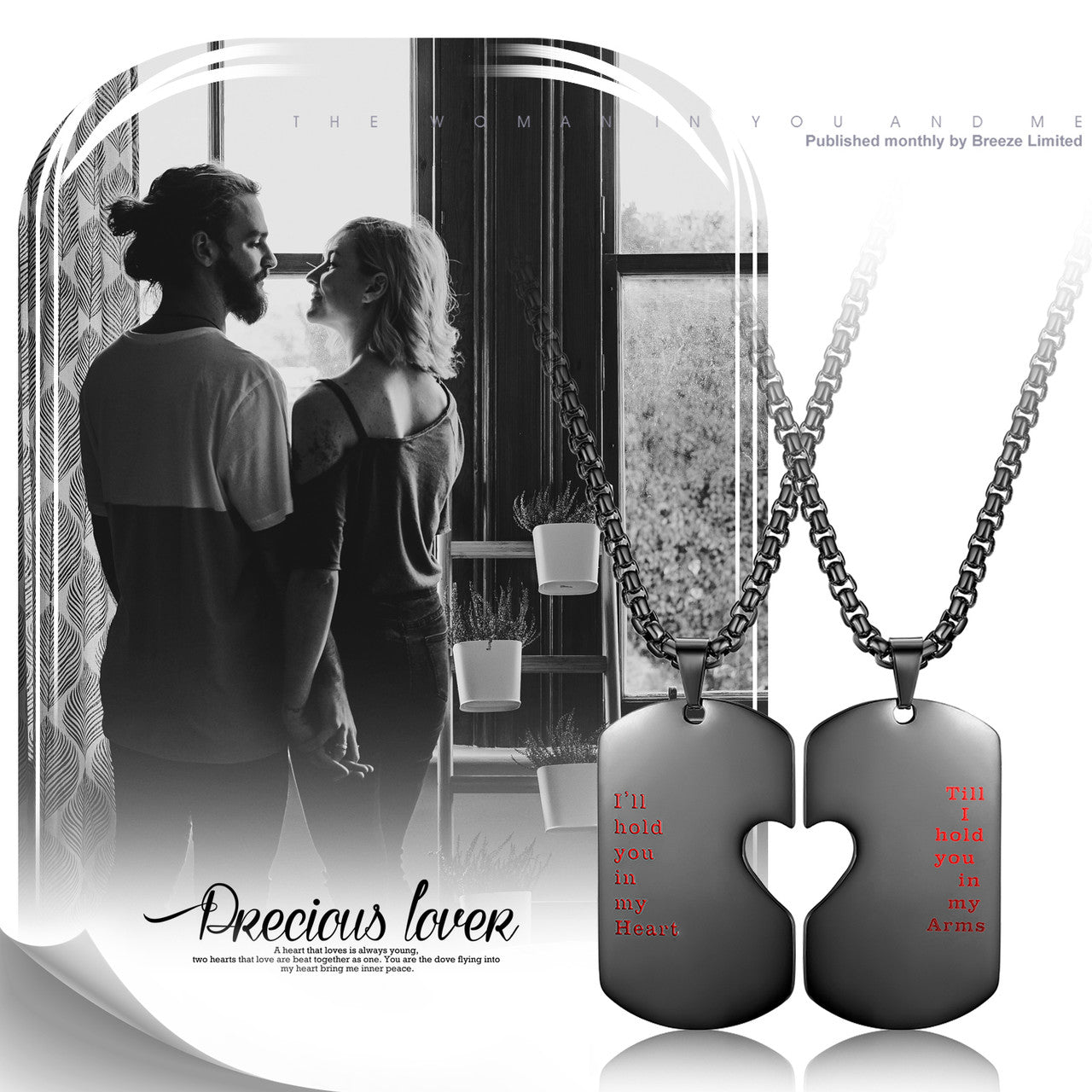 Couples Lovers No Fade Stainless Steel Heart Pendant Chain Necklace