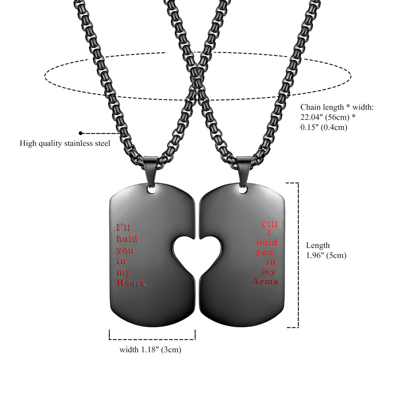 Couples Lovers No Fade Stainless Steel Heart Pendant Chain Necklace