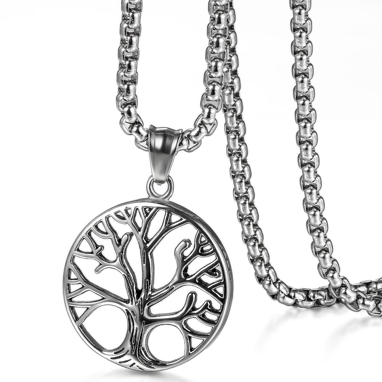 Classic Mens Tree Of Life Stainless Steel No Fade Pendant Chain Necklace