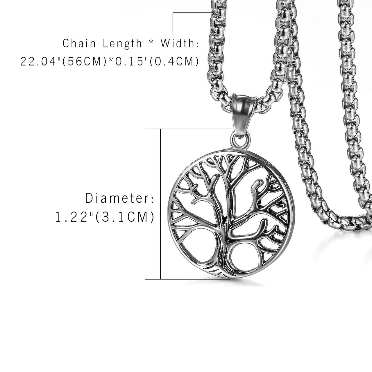 Classic Mens Tree Of Life Stainless Steel No Fade Pendant Chain Necklace