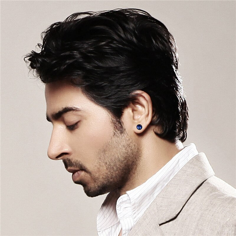 Stainless Steel Blue Black Ice Barbell Stud Earrings