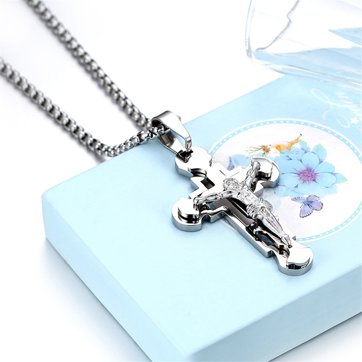 Gold Black Silver Stainless Steel Jesus Cross No Tarnish Pendant Chain Necklace