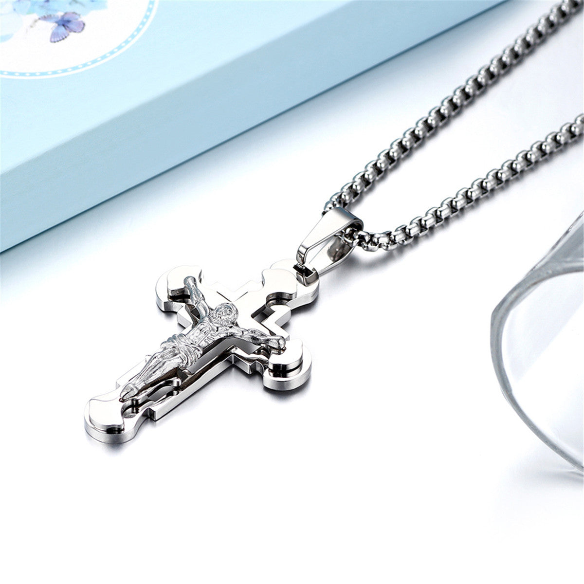 Gold Black Silver Stainless Steel Jesus Cross No Tarnish Pendant Chain Necklace