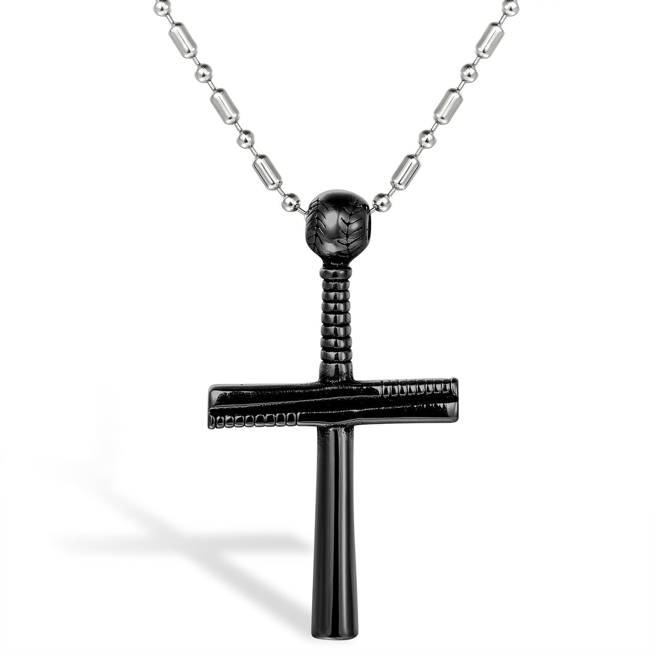 Men's No Fade Stainless Steel Casual Street Wear Baseball Bat Cross Pendant Chain Necklace
