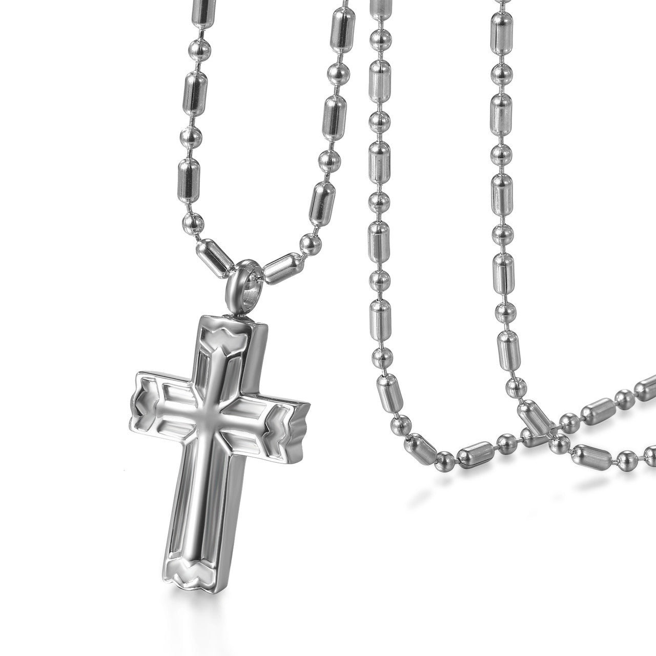 Mens No Fade Stainless Steel Cross Opening Flask Ashes Pendant Chain Necklace