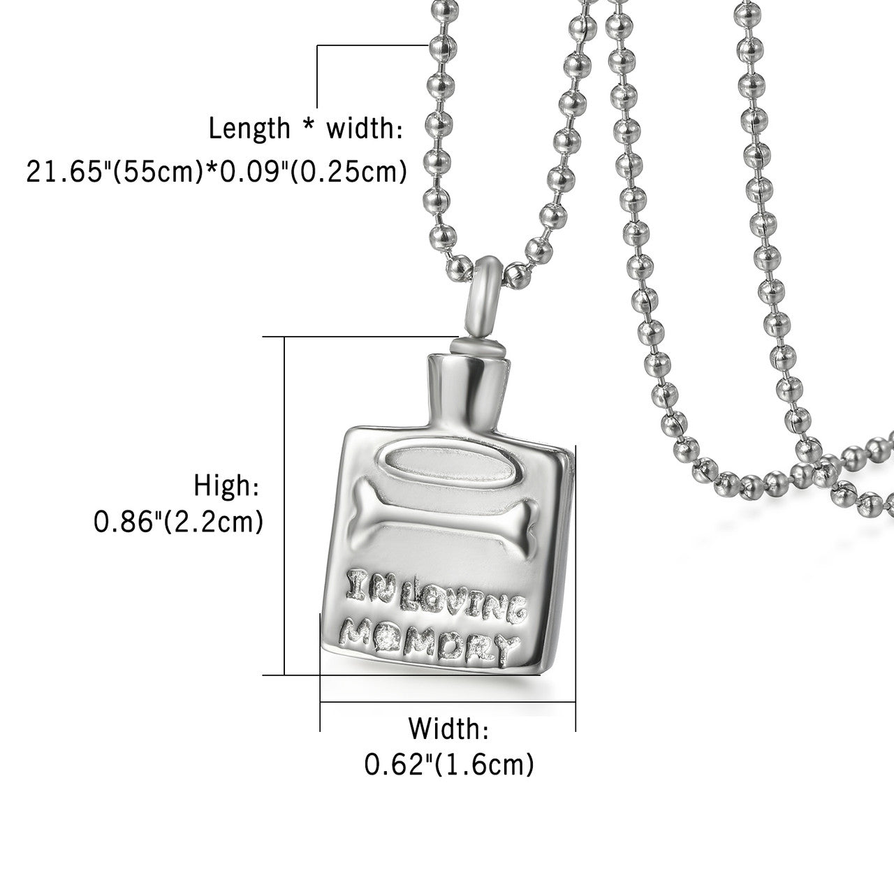 Mens No Fade Stainless Steel Cross Opening Flask Ashes Pendant Chain Necklace
