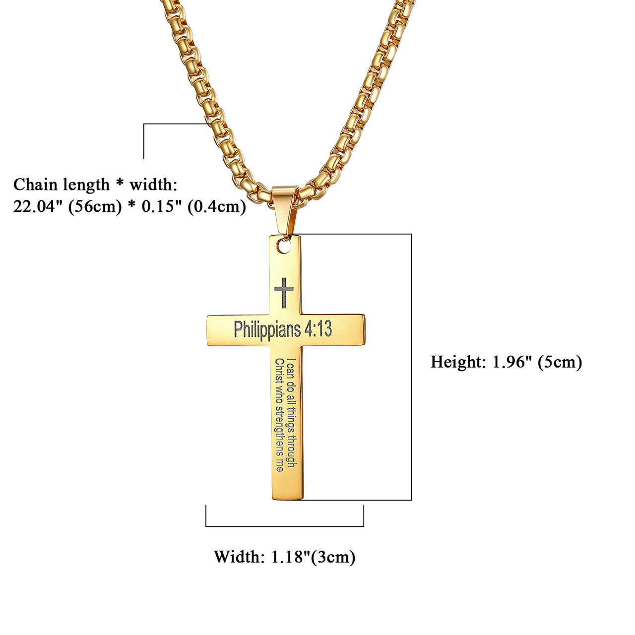 Mens Philippians 4 :13 I Can Do all Things Stainless Steel Cross Pendant