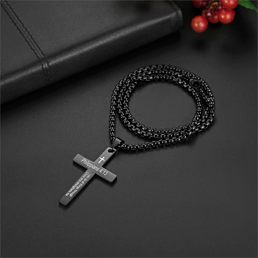 Mens Philippians 4 :13 I Can Do all Things Stainless Steel Cross Pendant