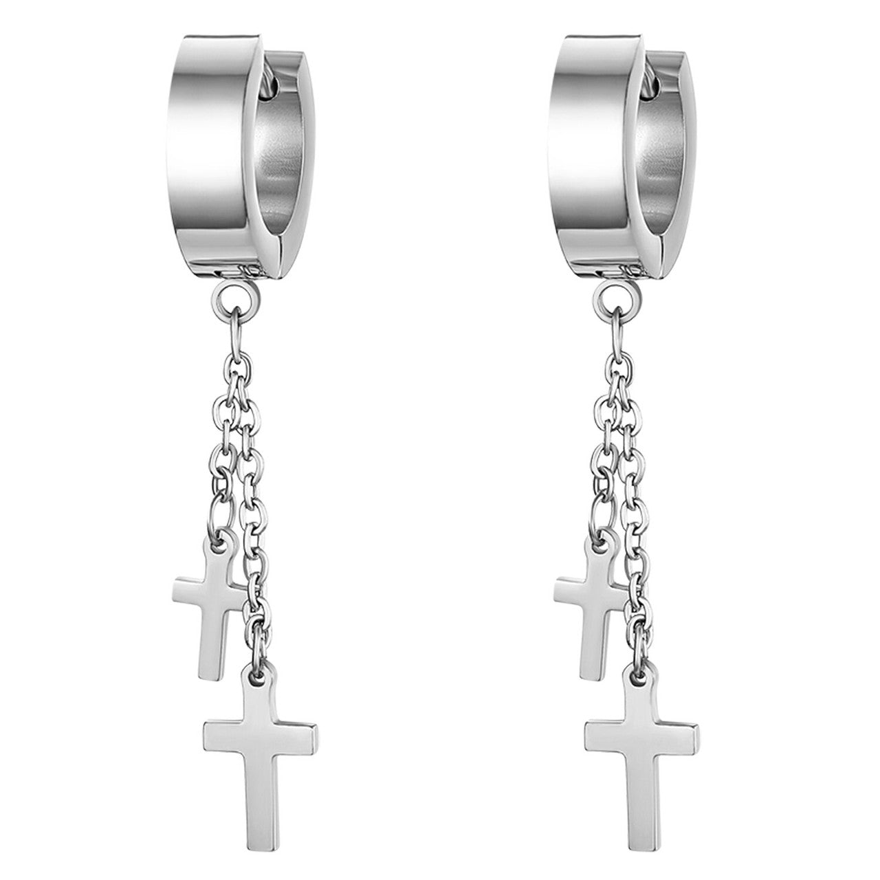 Stainless Steel Huggie Style Cross Star Clip Street Wear Earrings
