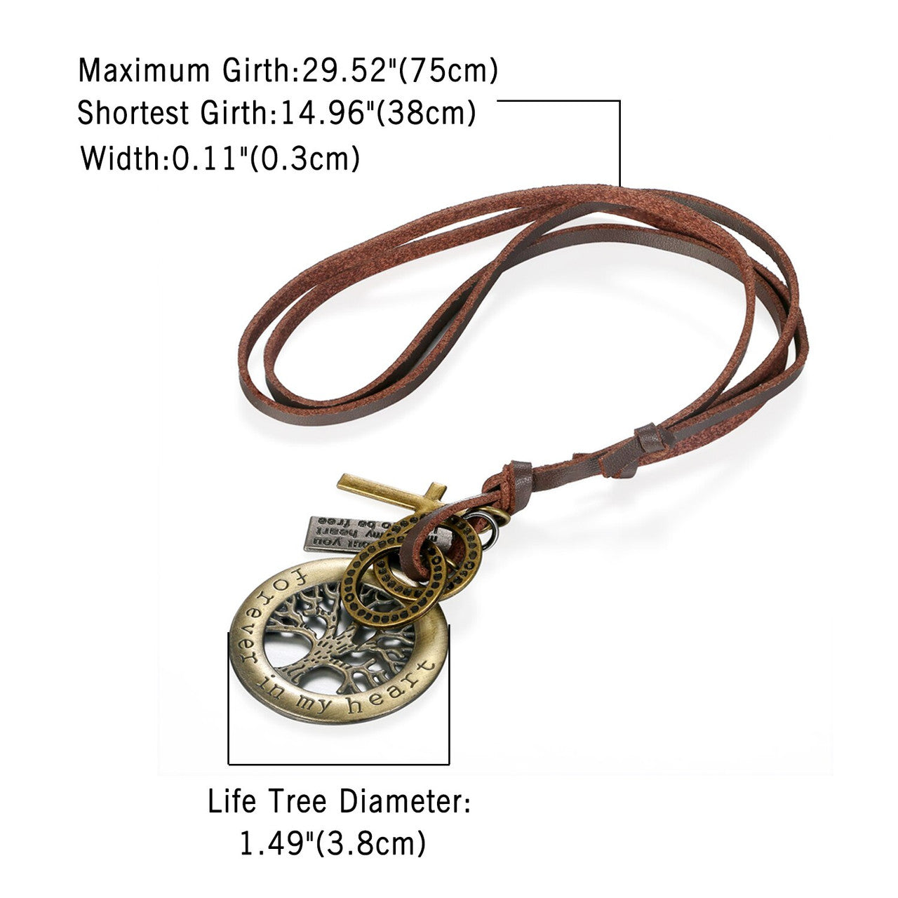 Masculine Rugged Look Tree Of Life Leather Cord High Fashion Pendant Chain Necklace