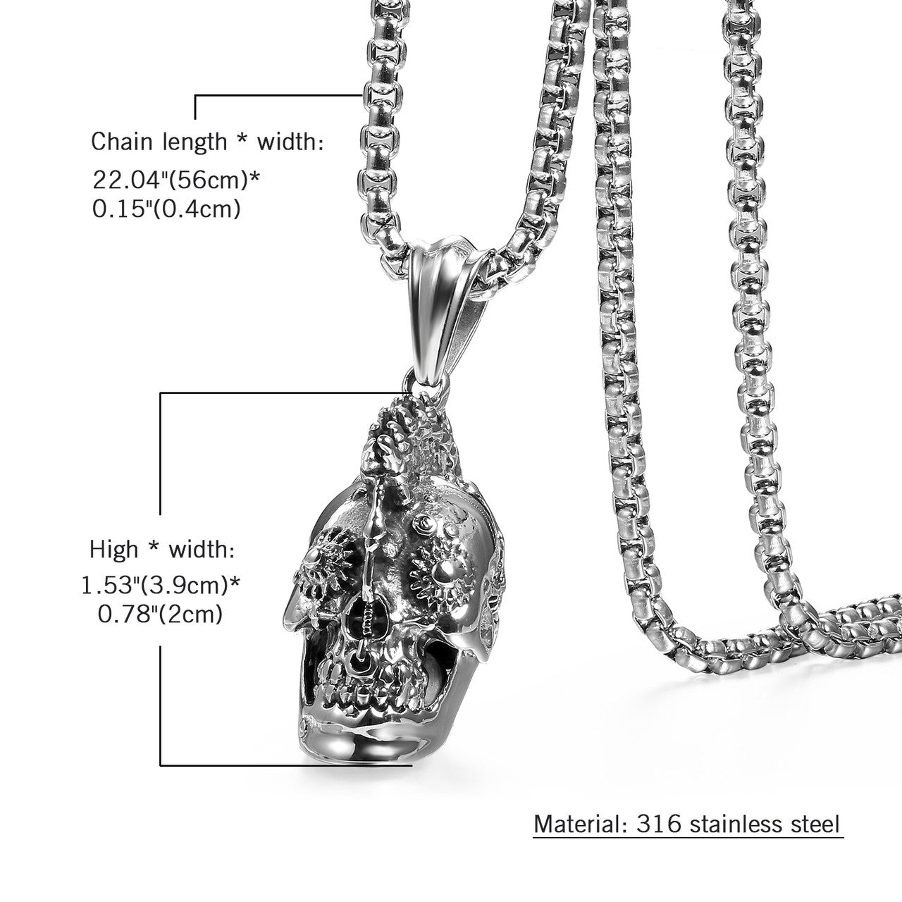 Mens No Fade Stainless Steel Dragon Skull Heat All Seeing Eye Pendant Chain Necklaces