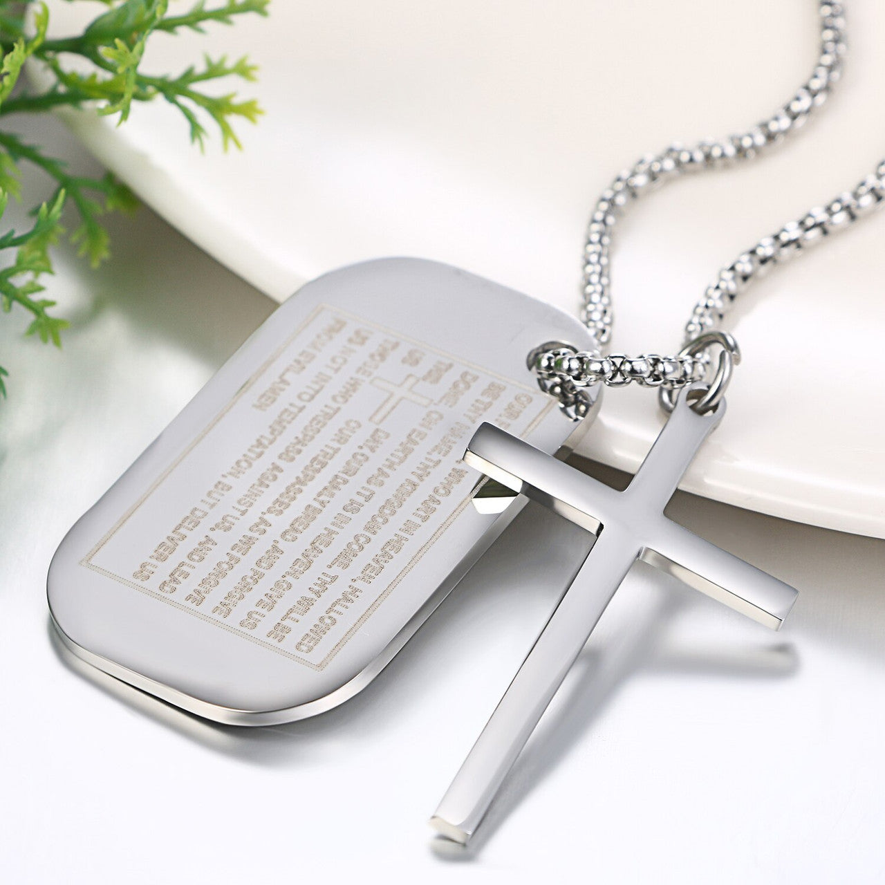 Mens High Quality Gold Silver Black Over Stainless Steel Lords Prayer Cross Pendant