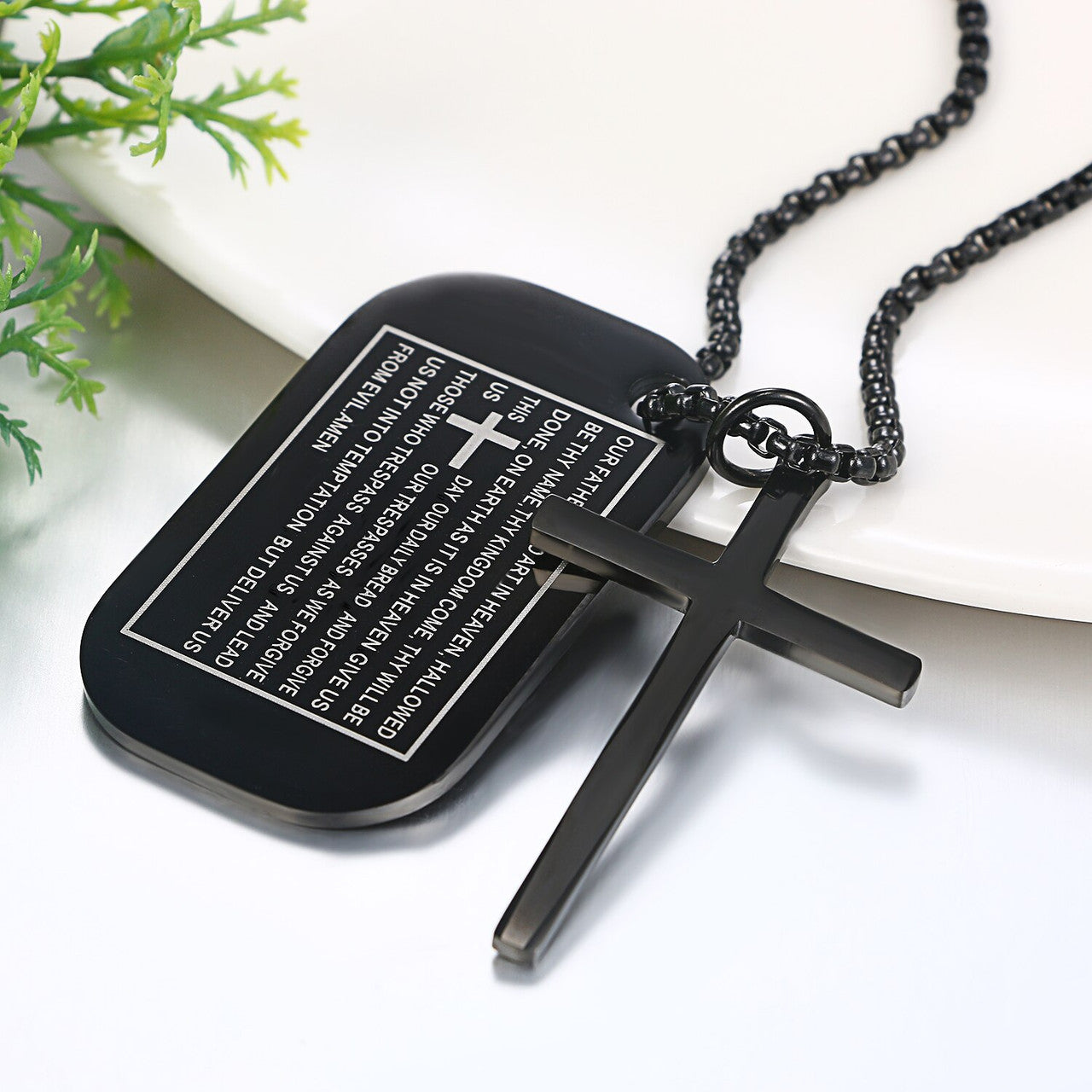 Mens High Quality Gold Silver Black Over Stainless Steel Lords Prayer Cross Pendant