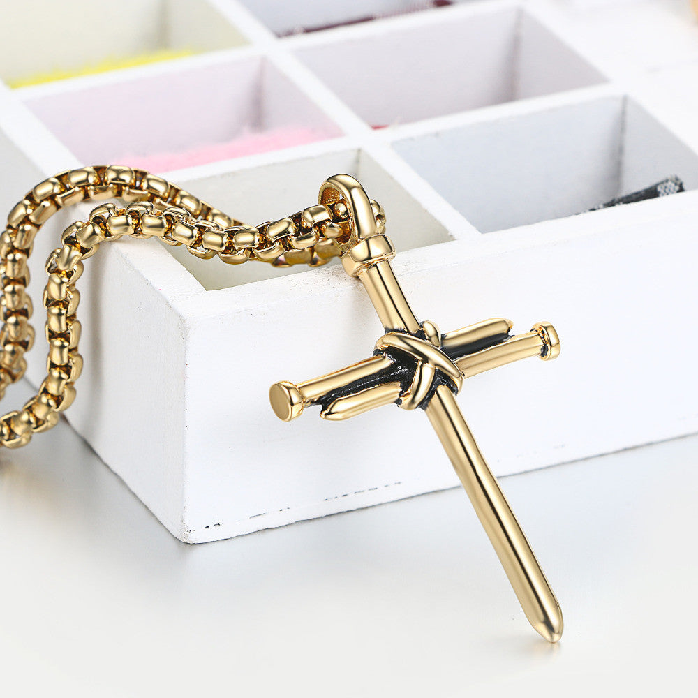 Mens No Fade Stainless Steel Jesus Nail Cross Pendant Chain Necklace