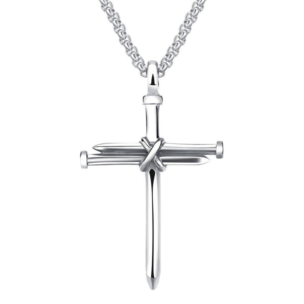Mens No Fade Stainless Steel Jesus Nail Cross Pendant Chain Necklace