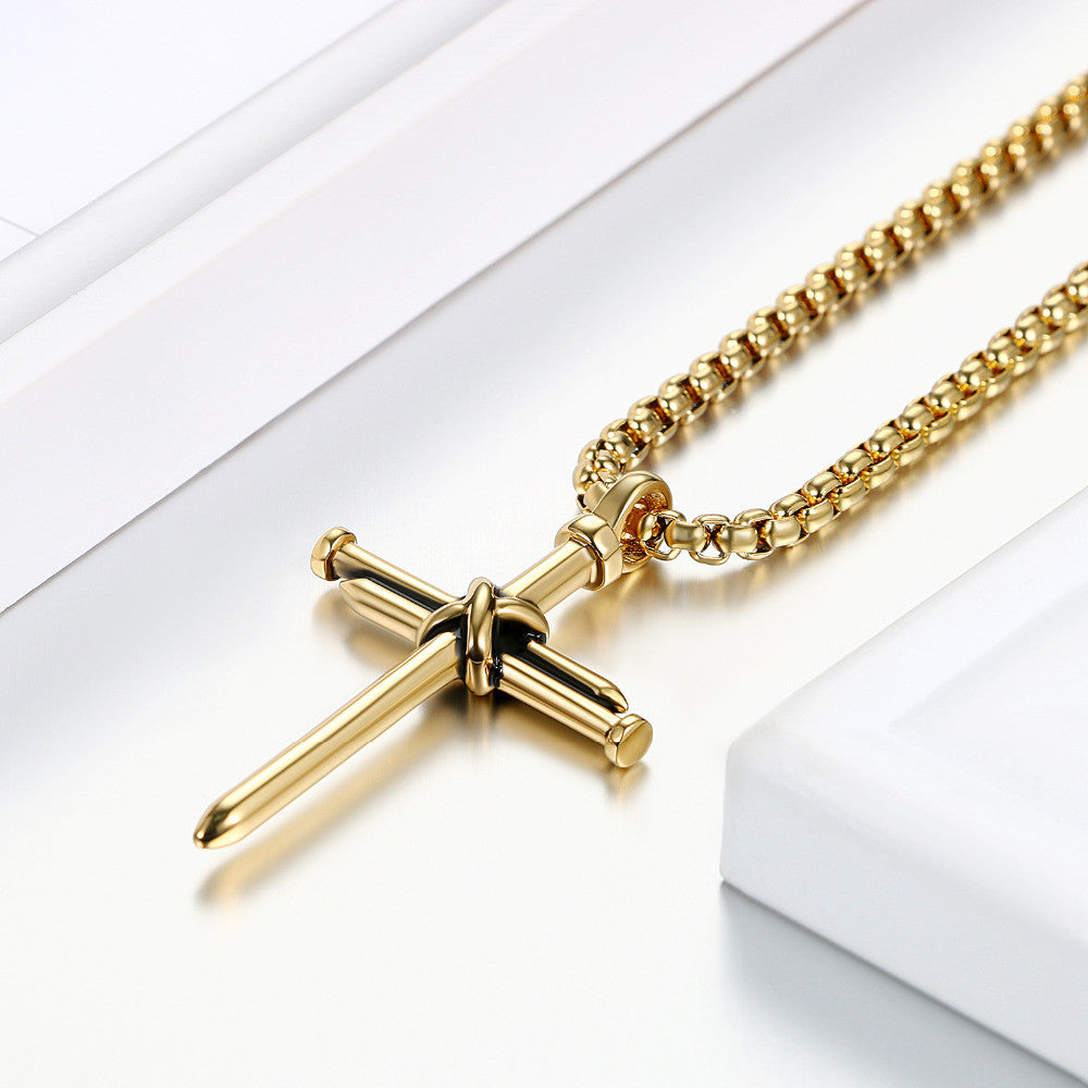 Mens No Fade Stainless Steel Jesus Nail Cross Pendant Chain Necklace