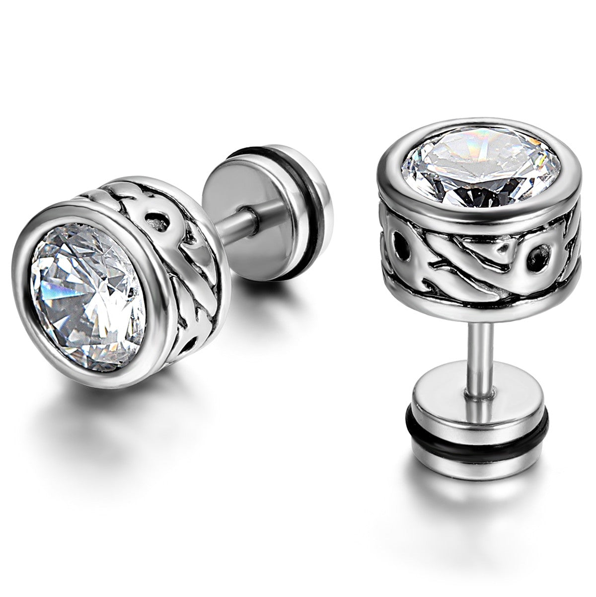 Mens Stainless Steel Classic Vintage Look Black Zircon Bling Bling No Tarnish Earrings