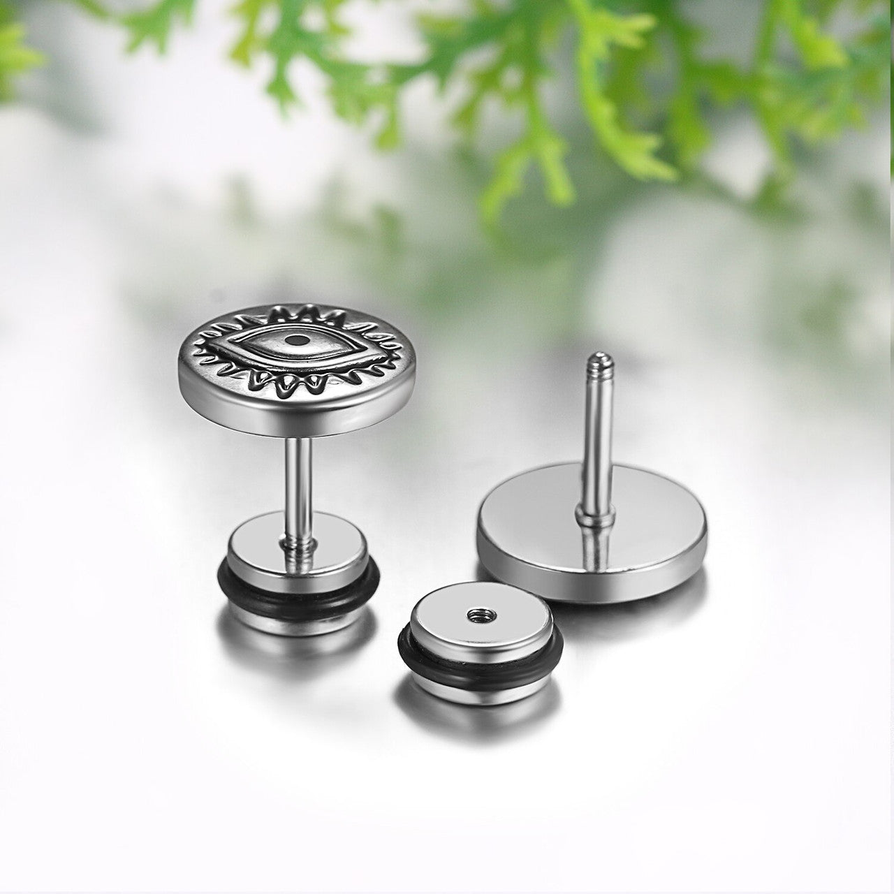 Black Silver 14k Gold over Solid No Tarnish Stainless Steel All Seeing Eye Bling Earrings