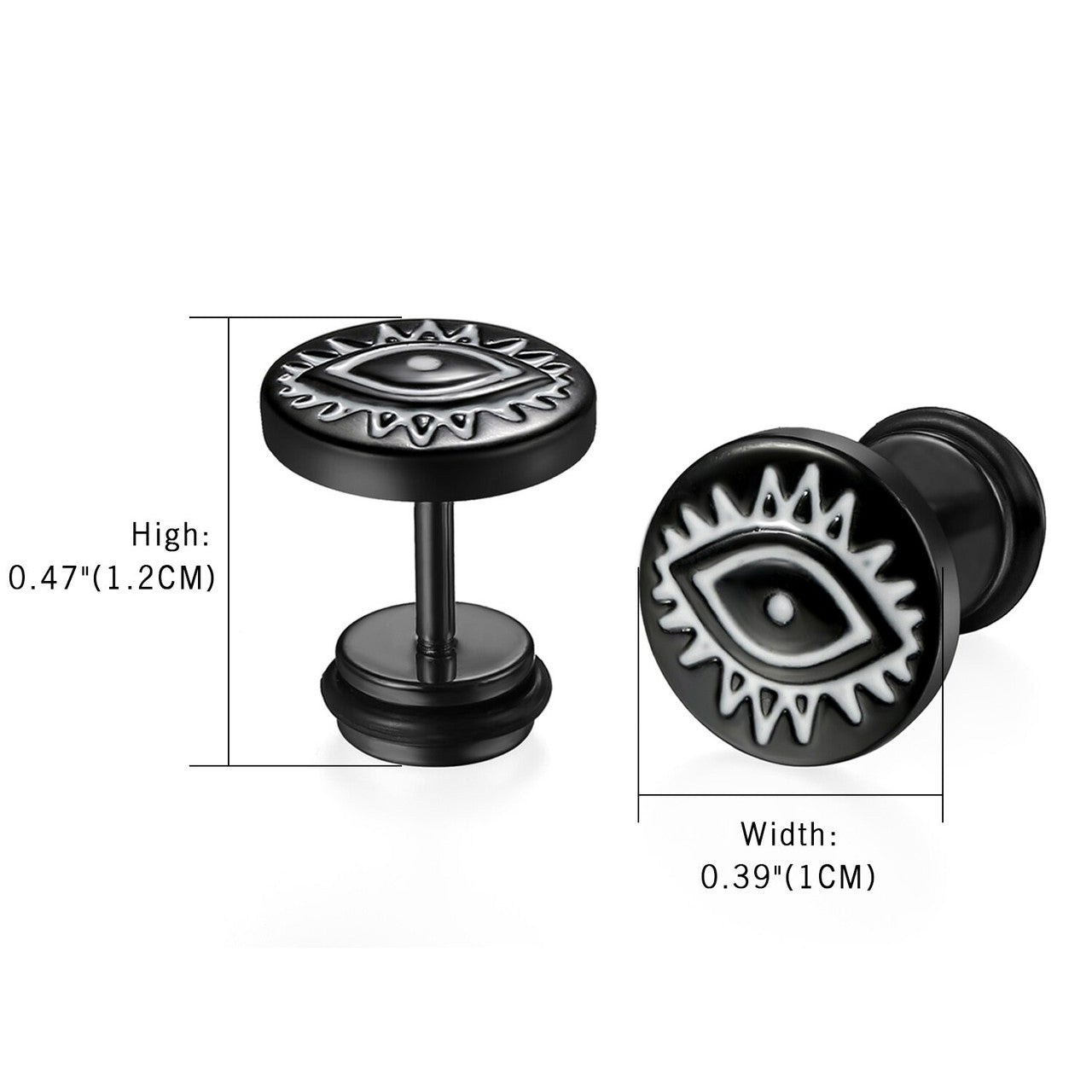 Black Silver 14k Gold over Solid No Tarnish Stainless Steel All Seeing Eye Bling Earrings