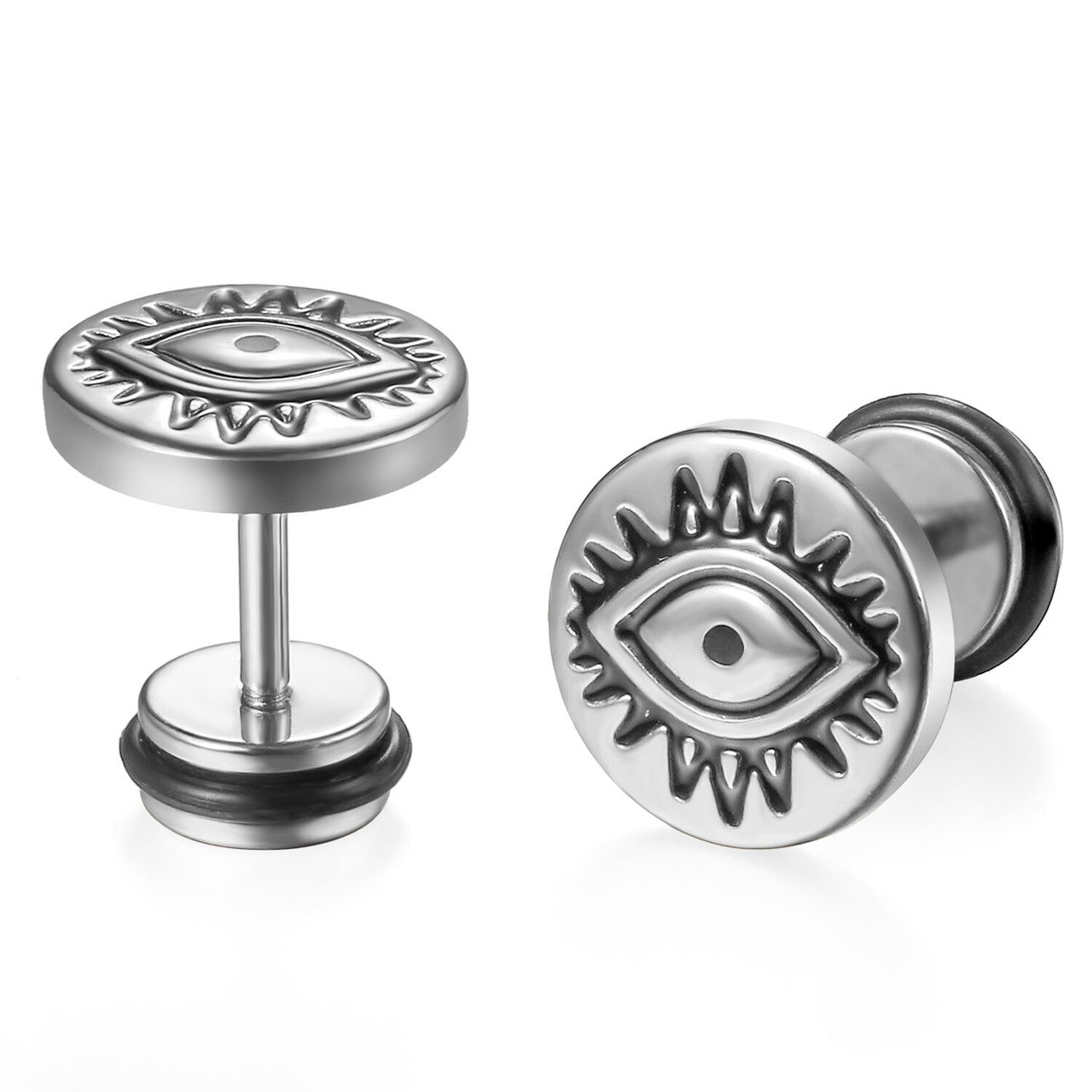 Black Silver 14k Gold over Solid No Tarnish Stainless Steel All Seeing Eye Bling Earrings