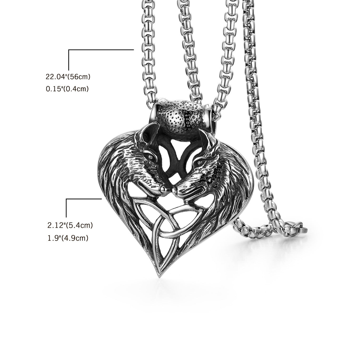 Wolf Dog Heart No Fade Stainless Steel Silver Pendant Chain Necklace
