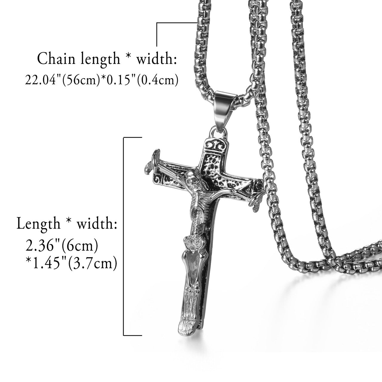 Mens Vintage Silver 14k Gold Over Stainless Steel Hip Hop Skull Cross Pendant Chain Necklace