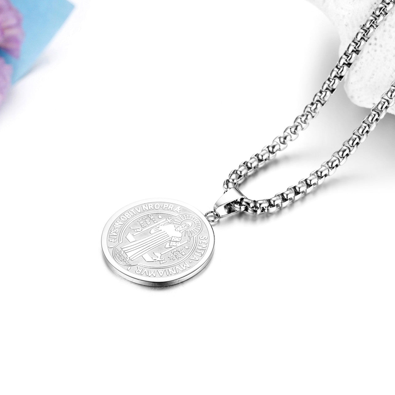 Sentia Mvniamvr St. Saint Benedict No Fade Stainless Steel Christian Pendant Chain Necklace