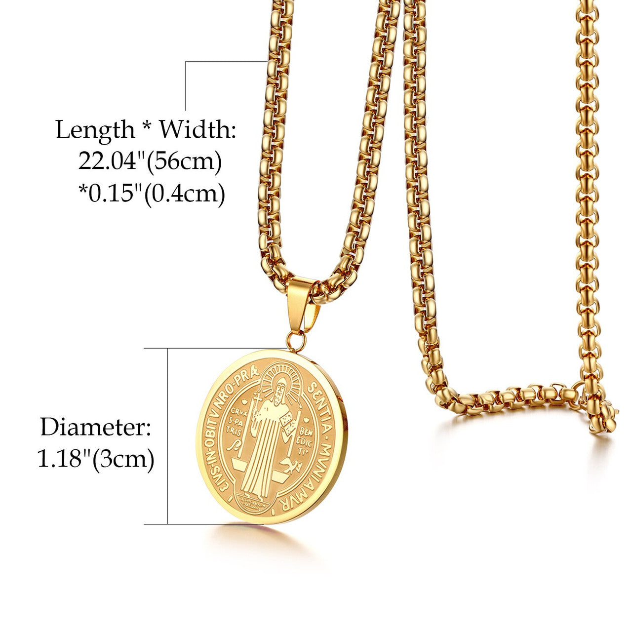 Sentia Mvniamvr St. Saint Benedict No Fade Stainless Steel Christian Pendant Chain Necklace