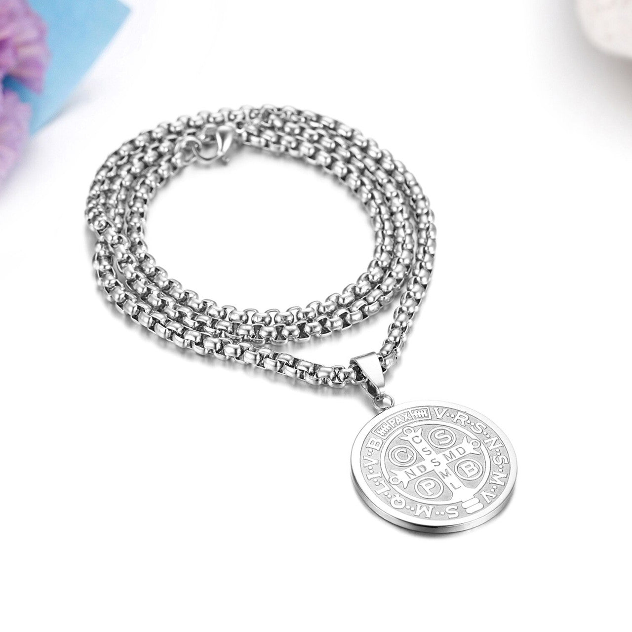 Sentia Mvniamvr St. Saint Benedict No Fade Stainless Steel Christian Pendant Chain Necklace