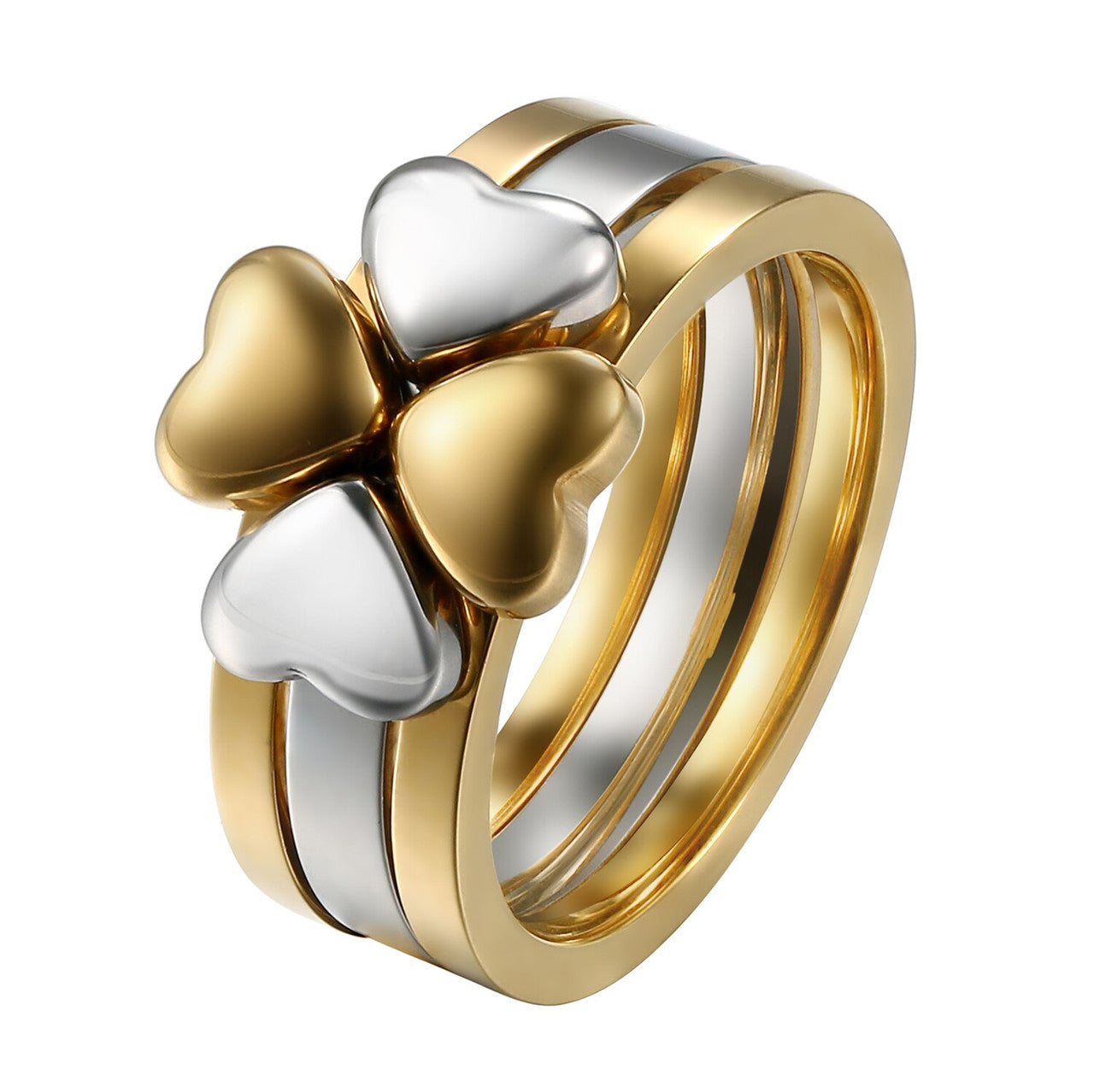 New Fashion Stackable Flower Clover 14k Gold Silver Over Solid Stainless Steel Personality Rings