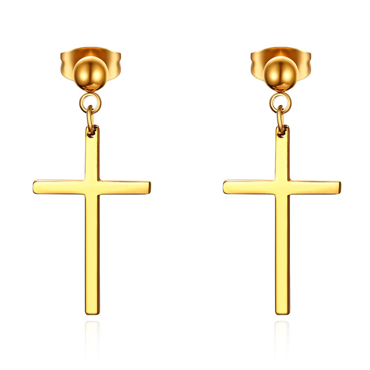 Stainless Steel Dangle Cross Pearl Stud No Fade Black Gold Silver Earrings