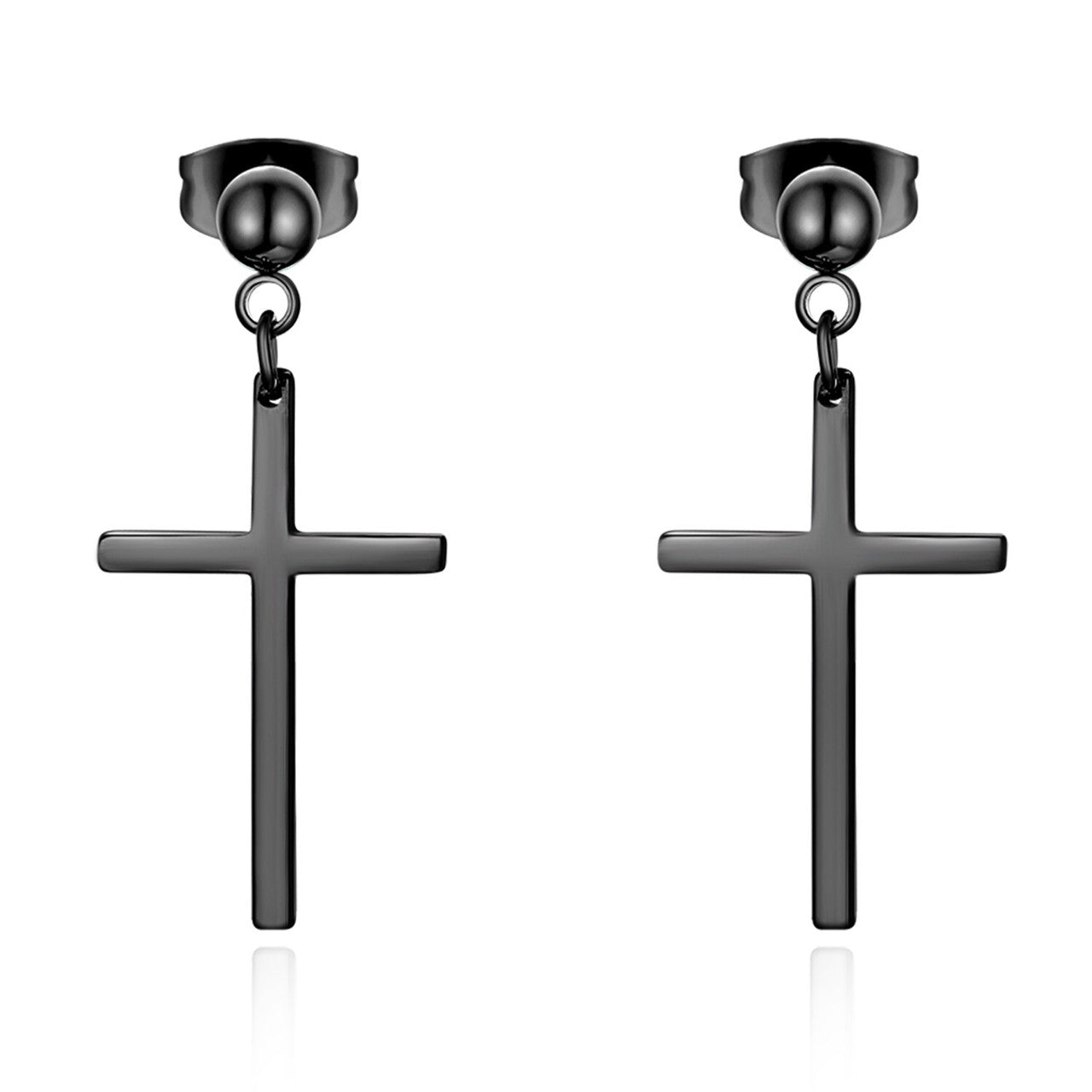 Stainless Steel Dangle Cross Pearl Stud No Fade Black Gold Silver Earrings