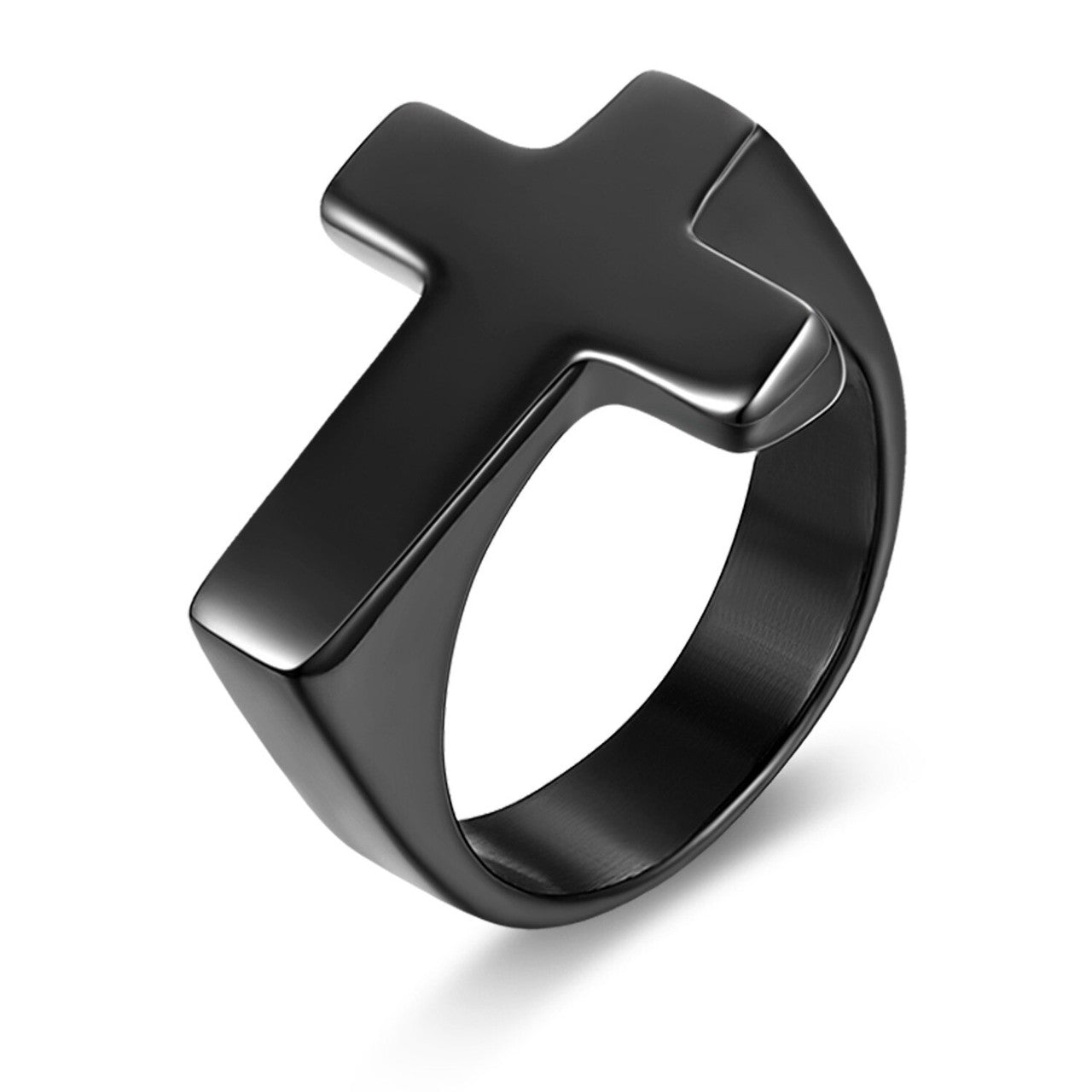 Mens Black Stainless Steel Street Wear Spiritual Jesus Cross Rings
