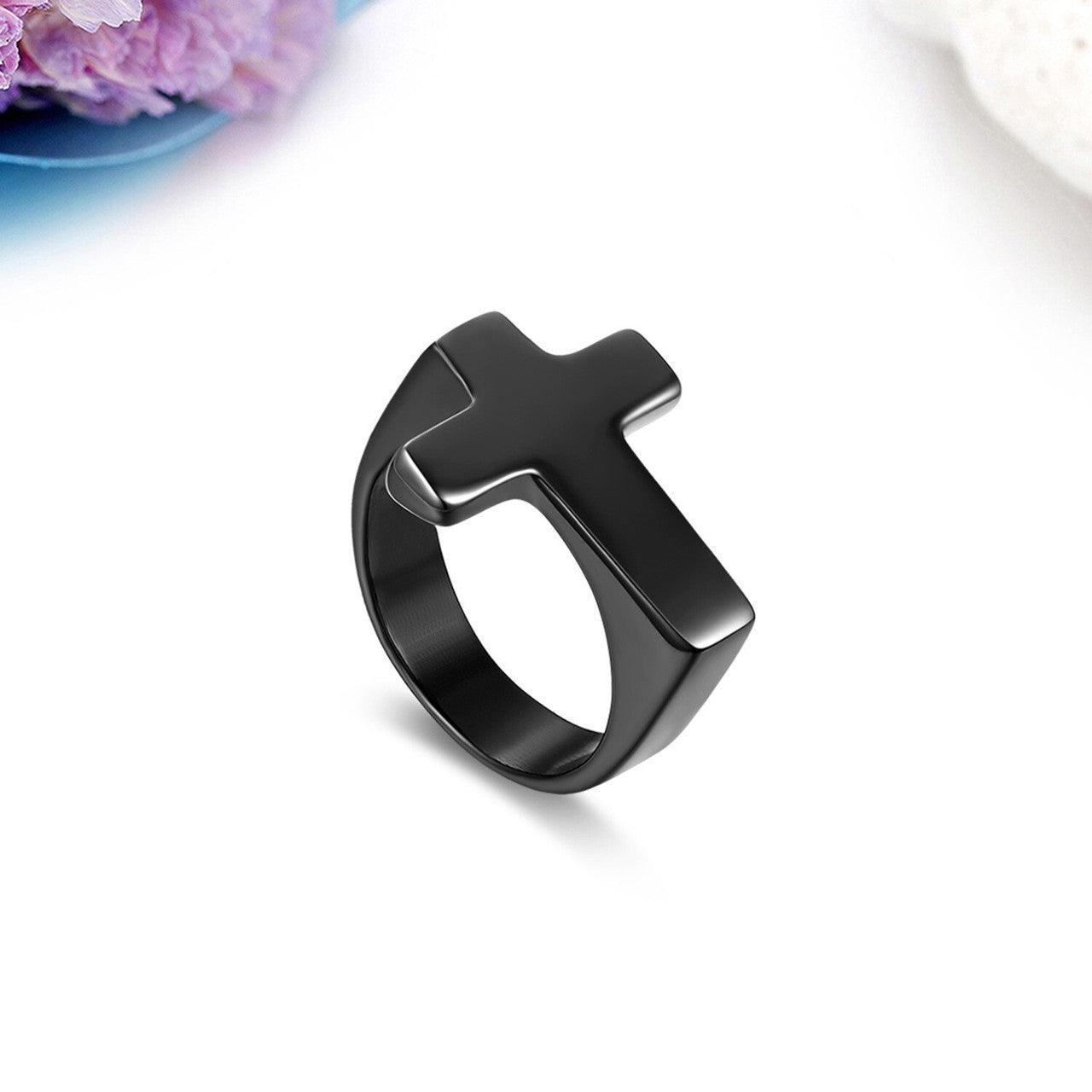 Mens Black Stainless Steel Street Wear Spiritual Jesus Cross Rings