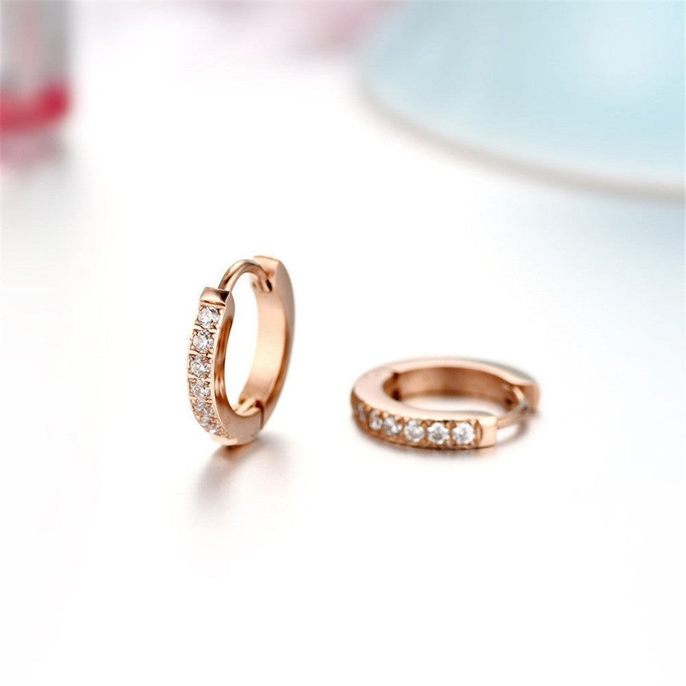 Mens Womens No Fade Round Hoop Stainless Steel Bling Bling CZ Earrings