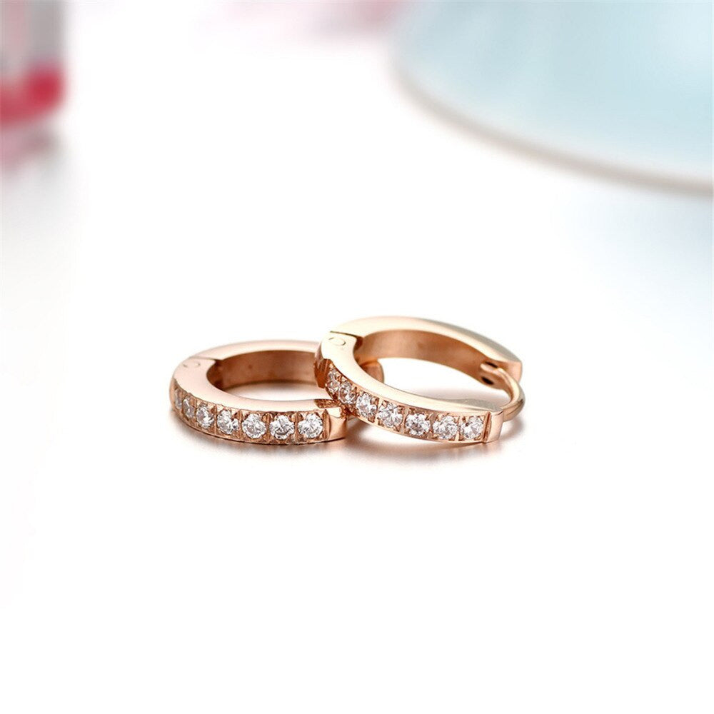 Mens Womens No Fade Round Hoop Stainless Steel Bling Bling CZ Earrings