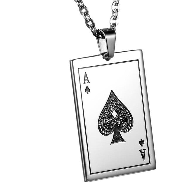 The Gambler Stainless Steel Poker Playing Cards Ace King Queen Jack Bling Pendants