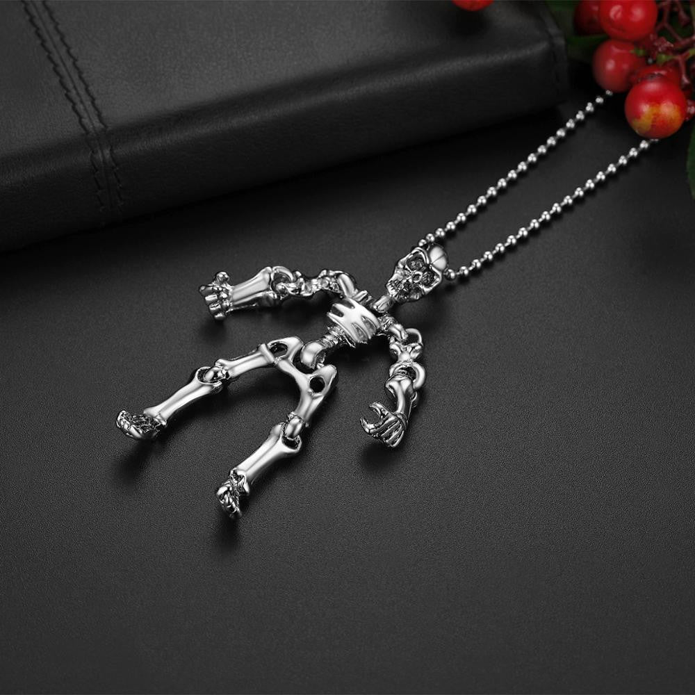 Mens Bone Daddy Movable Skull Skeleton Hip Hop Pendant Chain Necklace