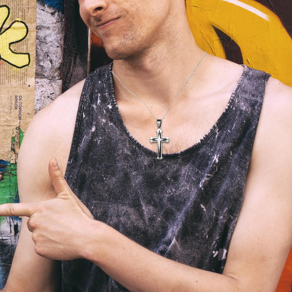 Mens Multi Layer No Fade Stainless Steel Hip Hop Cross pendant Chain Necklace