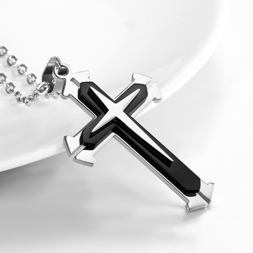 Mens Multi Layer No Fade Stainless Steel Hip Hop Cross pendant Chain Necklace