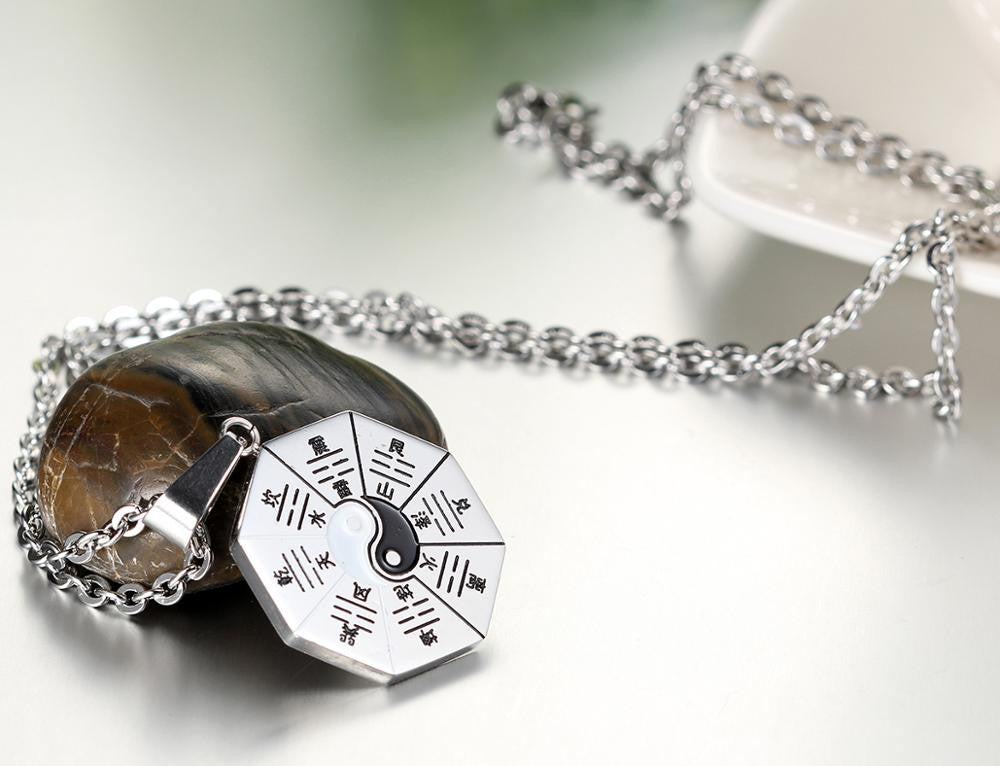 Mens Yin Yang No Fade Stainless Steel Pendant Chain Necklace