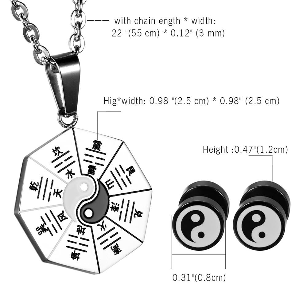 Mens Yin Yang No Fade Stainless Steel Pendant Chain Necklace