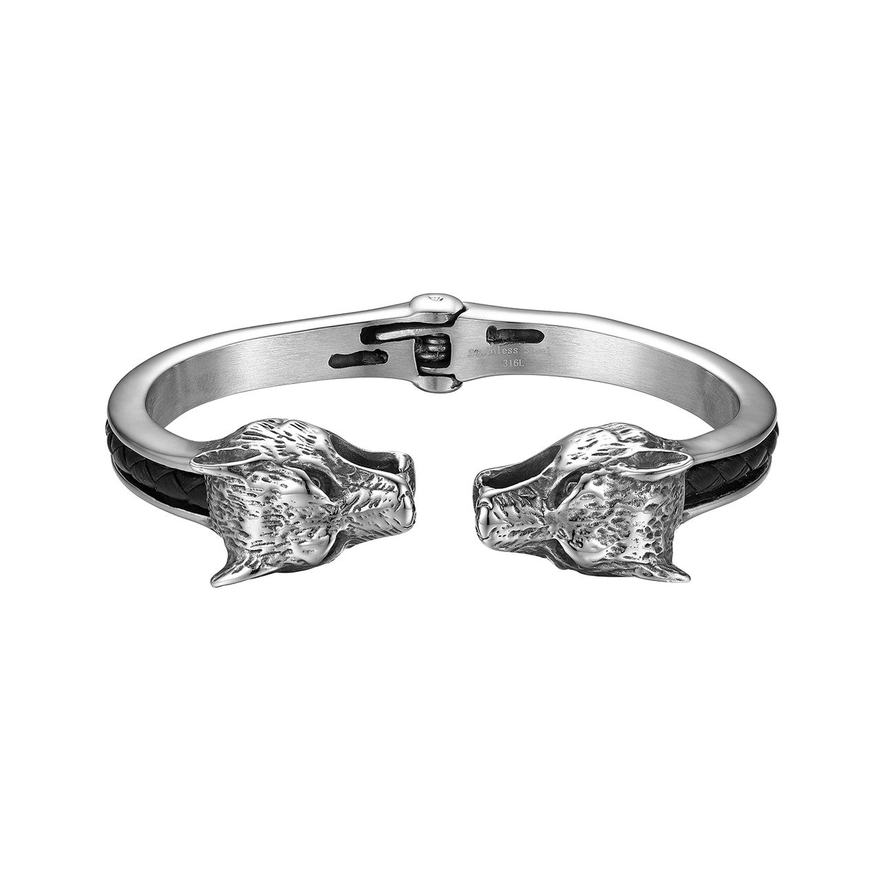 Mens High Fashion No Fade Stainless Steel Spring Clasp Assertive Man Wolf Bracelets