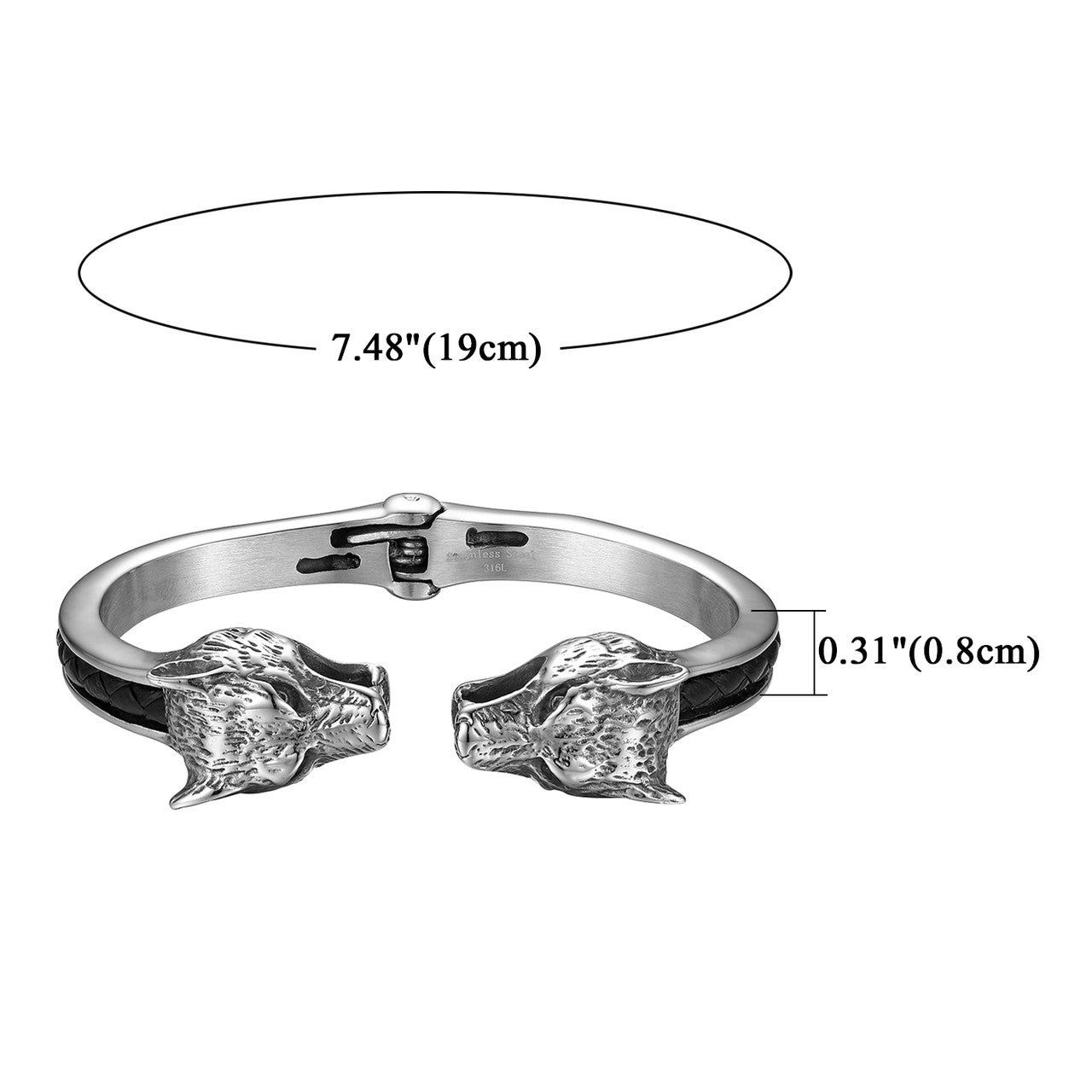 Mens High Fashion No Fade Stainless Steel Spring Clasp Assertive Man Wolf Bracelets