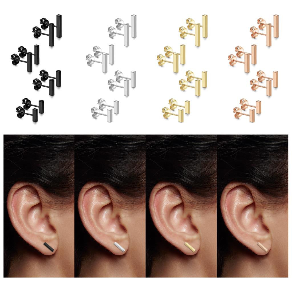 4 Pair Couples Lovers No Fade Stainless Steel Flat Bar Designer Earrings