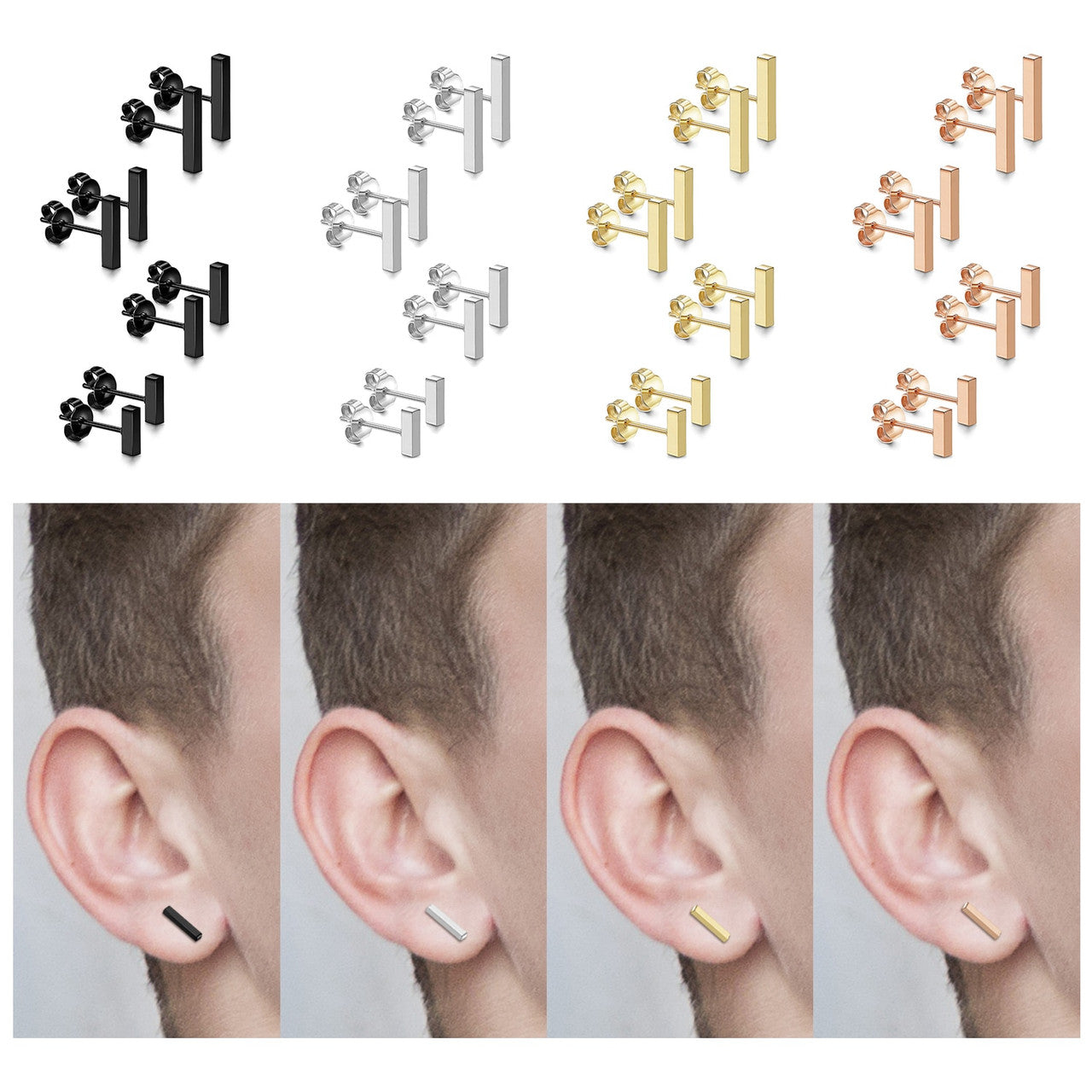 4 Pair Couples Lovers No Fade Stainless Steel Flat Bar Designer Earrings