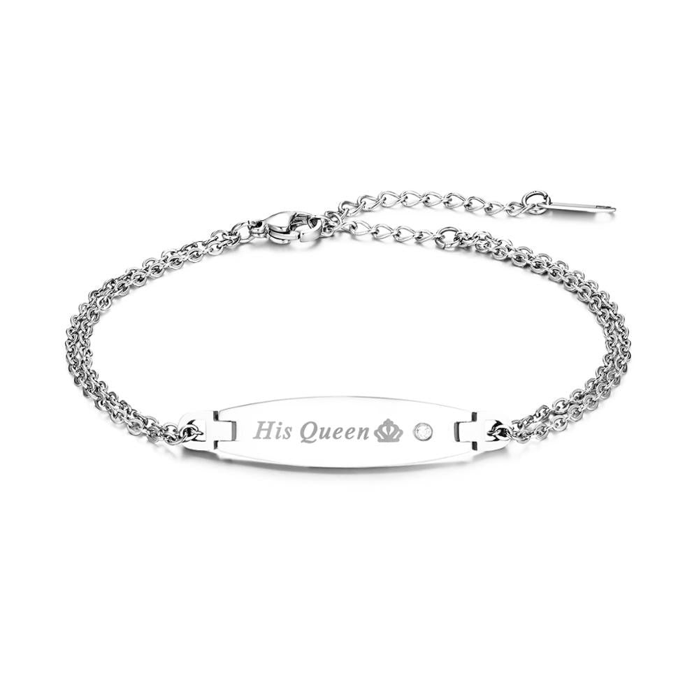 Couples No Fade Stainless Steel Promise ID His Queen Her King Bracelets