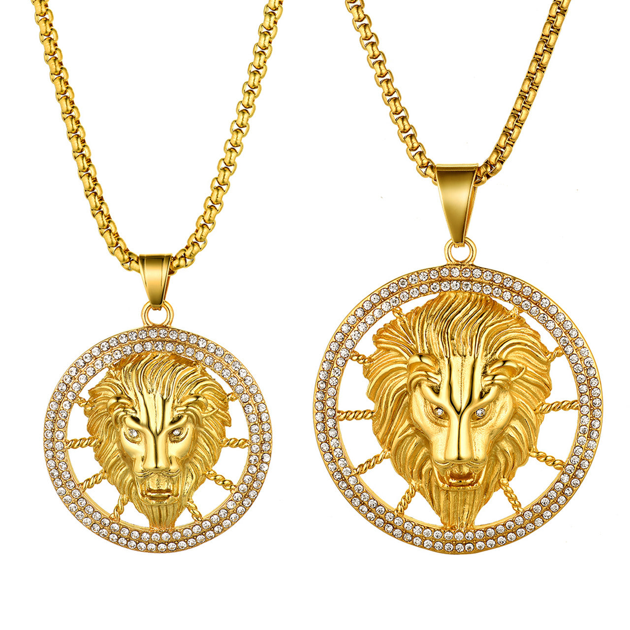 Mens Ladies 14k Gold over Stainless Steel Bling Lion Head Hip Hop Pendant